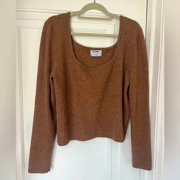 Old Navy Ribbed Knit Sweater | Square Neckline | Brown Long Sleeve Top | Size XL - Picture 1 of 7